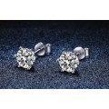 Certified 1ct Set Brilliant Round Moissanite Stud Earrings | Double 18K White Gold over Sterling S.