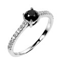 1.00ct Natural Earth Mined Black Diamond Ring | 18K White Gold over Solid .925 | Size O / 7.5