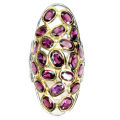 12.00ct Natural Mined Rhodolite Garnet Ring | 18K White & Yellow Gold over Solid .925 | Size R / 9
