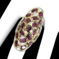 12.00ct Natural Mined Rhodolite Garnet Ring | 18K White & Yellow Gold over Solid .925 | Size R / 9