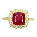 2.20ct Natural Earth Mined Cushion Cut Ruby Ring | 18K Yellow Gold over Solid .925 | Size N / 7