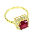 2.20ct Natural Earth Mined Cushion Cut Ruby Ring | 18K Yellow Gold over Solid .925 | Size N / 7