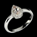 Natural Earth Mined Pink Manganite Halo Pear Ring | 18K White Gold over Solid .925 | Size L/6