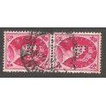 England 1955 SG550 8d- Pair- Used- Cancel- Postmark- Post Mark Perfin `B` `Wildings`