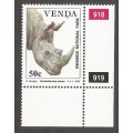 Venda- 1990- MNH- Single Stamp- Thematic- Fauna- Wildlife- Rhinoceros- SACC 204- Control Numbers