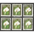 Republic of South Africa Grouping of 2nd Definitive 4c Arum Lily Postmarks / Cancel