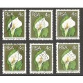 Republic of South Africa Grouping of 2nd Definitive 4c Arum Lily Postmarks / Cancel
