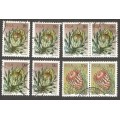 Republic of South Africa Grouping of  3rd Definitive Protea Mixed Face Values. Post mark / Cancel