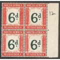 Union of South Africa SACC28a 6d INV WMK Block of 4