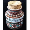 Brown- Pottery-Coffee Container. Cork lid