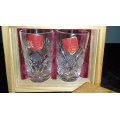 Devon Crystal-24% Pbo-Hand Cut Lead Crystal-2 Glasses + Wood box container