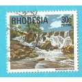 Rhodesia-30c-Inyangombi Falls-Used-Cancel-Thematic-WaterFall