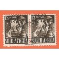 Union of South Africa-SACC103/a -1s3d-War Effort -Pair-Cancel-Used-Thematic-War