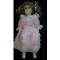 Collectors Doll- Marked- Heritage Dolls. Pink dress and white lace trim