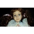 Collectors Doll- Not Marked blue dress, lace trim