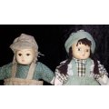 Pair of Collectors Dolls-Small- Not Marked Green and brown outfits