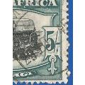 Union of South Africa SACC62a - Used- Pair- 5/- Thematic-Transport-Wagon Va blob in value tablet