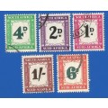 1950 Union of South Africa SACC38-39,41-43 Part set Postage Due Stamp