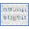 1996-RSA-MNH-SACC991- Sheetlet of 10-South African Nobel Laureates