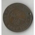 1863 Hong Kong 1 Cent - Victoria with hole made for a necklace