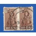 Union of South Africa SACC97 Reduced war effort stamps - 1½d -Used-Pair