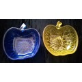 Glass Apple Snack Bowls Blue and Yellow