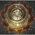Home Decor-Carnival Glass-Bowl-Double Stem Rose Dugon/Diamond-Good Condition