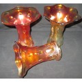 Home Decor-Carnival Glass-3 x Vases-Beaded Bullseye Imperial Squat Vases 1909 -Good Condition