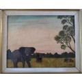 Zakkie Eloff (1925-2004) South African Artist - `Wildlife (Elephants)`