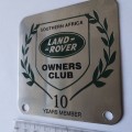 Land Rover Owners Club South Africa 10 Years Members Metal Badge