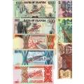 Uganda Perfect unc Banknote set  1000 500 200 100 50 20 10 5 shillings 1987 to 1996