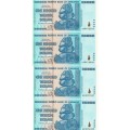 4 x 100 trillion Zimabwe notes Perfect UNC AA prefix in sequence