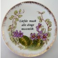 Small Hanging Plate with Violets and a Christian Message