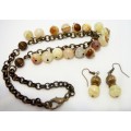 Handmade Necklace and Matching Earrings set with Agate Balls on Brass Chain