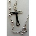 A Sterling Silver Rosary Necklace Chain and Cross
