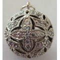 Sparkling Silver Ball Pendant set with Small Cubic Zirconias