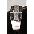 A Gorgeous Sterling Silver Ring set with Black & White CZ's