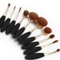 10 Piece Black and Gold Oval Brush Set