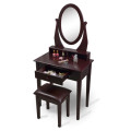 WOODEN DRESSING TABLE WITH OVAL MIRROR AND COMFORTABLE PADDED PU STOOL