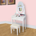 WOODEN DRESSING TABLE WITH OVAL MIRROR AND COMFORTABLE PADDED PU STOOL