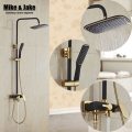 ALL IN ONE STYLISH, MODERN GOLD CHROME COMPLETE FIXED SHOWER SYSTEM, HANDHELD SHOWER HEAD AND TAP..
