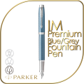 PARKER IM PREMIUM Fountain Pen - Blue/Grey Lacquer Finish with Chrome Trim