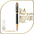 PARKER IM PREMIUM Fountain Pen - Black/Gold Finish with Anodization Gold Trim