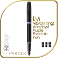 PARKER IM VIBRANT RINGS Fountain Pen - Black Finish with Amethyst Purple Ring Accents