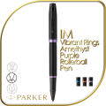 PARKER IM VIBRANT RINGS Rollerball Pen - Black Finish with Amethyst Purple Ring Accents