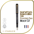 PARKER DUOFOLD 100 Limited Edition Fountain Pen - Black with Gold Trim - 18k-Solid Gold-Plated Nib