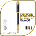 PARKER DUOFOLD Prestige Chevron Fountain Pen -  Blue with Gold Trim