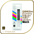PARKER QUINKFLOW Economy Ballpoint Pen Refill BlisterPack of 2 (Black/Medium)