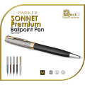 PARKER SONNET PREMIUM Ballpoint Pen -  Metal & Black Lacquer with Gold Trim Finish