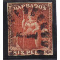 BARBADOS 1861- BRITANNIA, 6d, BROWNISH-ORANGE-ROSE, NO WMK, IMPERF,USED ,CAT. VALUE R3150- SEE BELOW